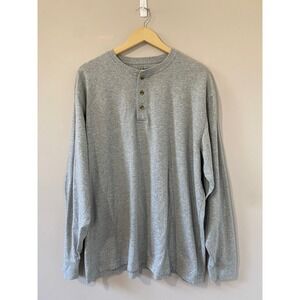 LL Bean Mens Carefree Unshrinkable Henley Long Sleeve Shirt XL Gray Traditional